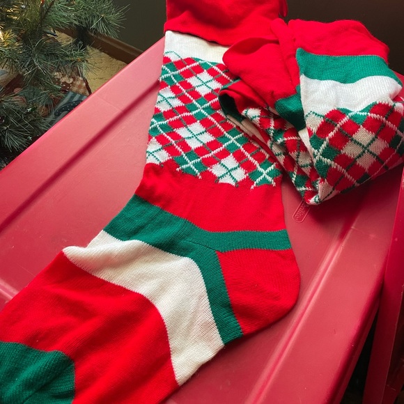 4 Vintage 4ft Huge Hanging Knitted Plaid Stockings - Picture 4 of 4